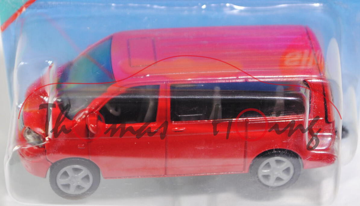 00001 VW T5 Multivan, Modell 2003-2009, karminrot, innen grau, Lenkrad grau, P29a (Schachtel geklebt