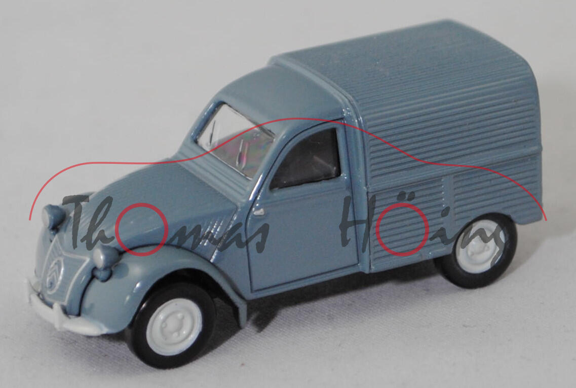 Citroen 2CV fourgonnette (AU, Vorfacelift, Modell 1951-1954), bleu névé (Farbcode AC 609), Norev, 1:68, Werbeschachtel