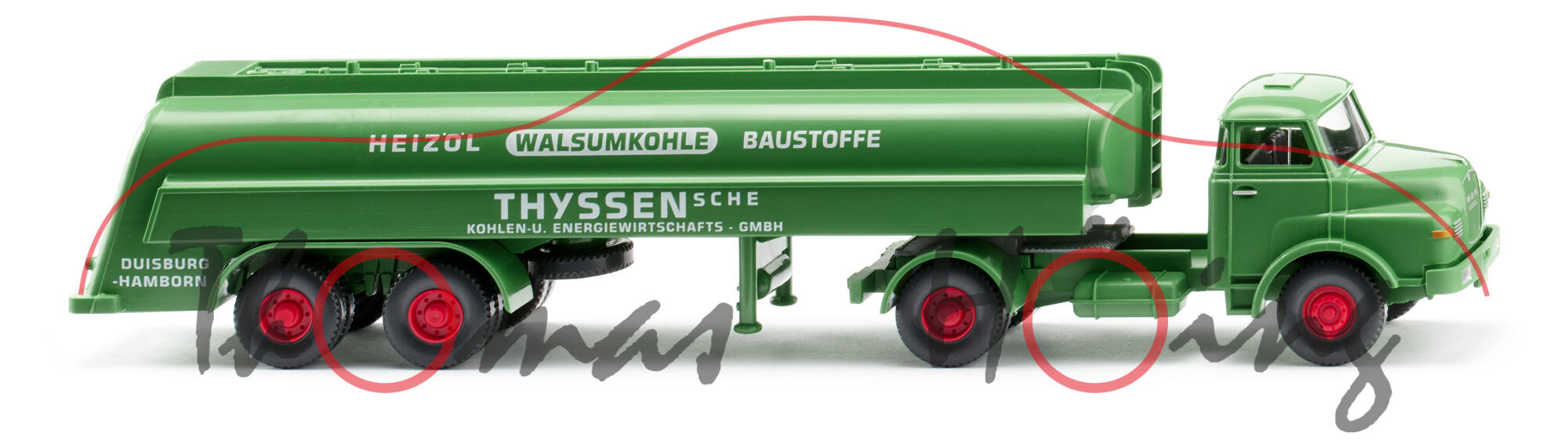 MAN 13.230 HS Ponton-Kurzhauber (Modell 1969-1994) Tanksattelzug, maigrün, THYSSENSCHE / KOHLEN-U. ENERGIEWIRTSCHAFTS - GMBH, Wiking, 1:87, mb