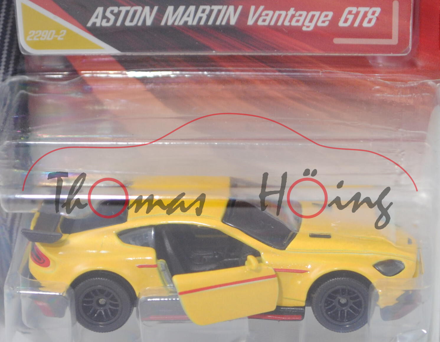 ASTON MARTIN Vantage GT8 (Typ Coupé, Modell 2016-2017), verkehrsgelb, majorette, 1:60, Blister