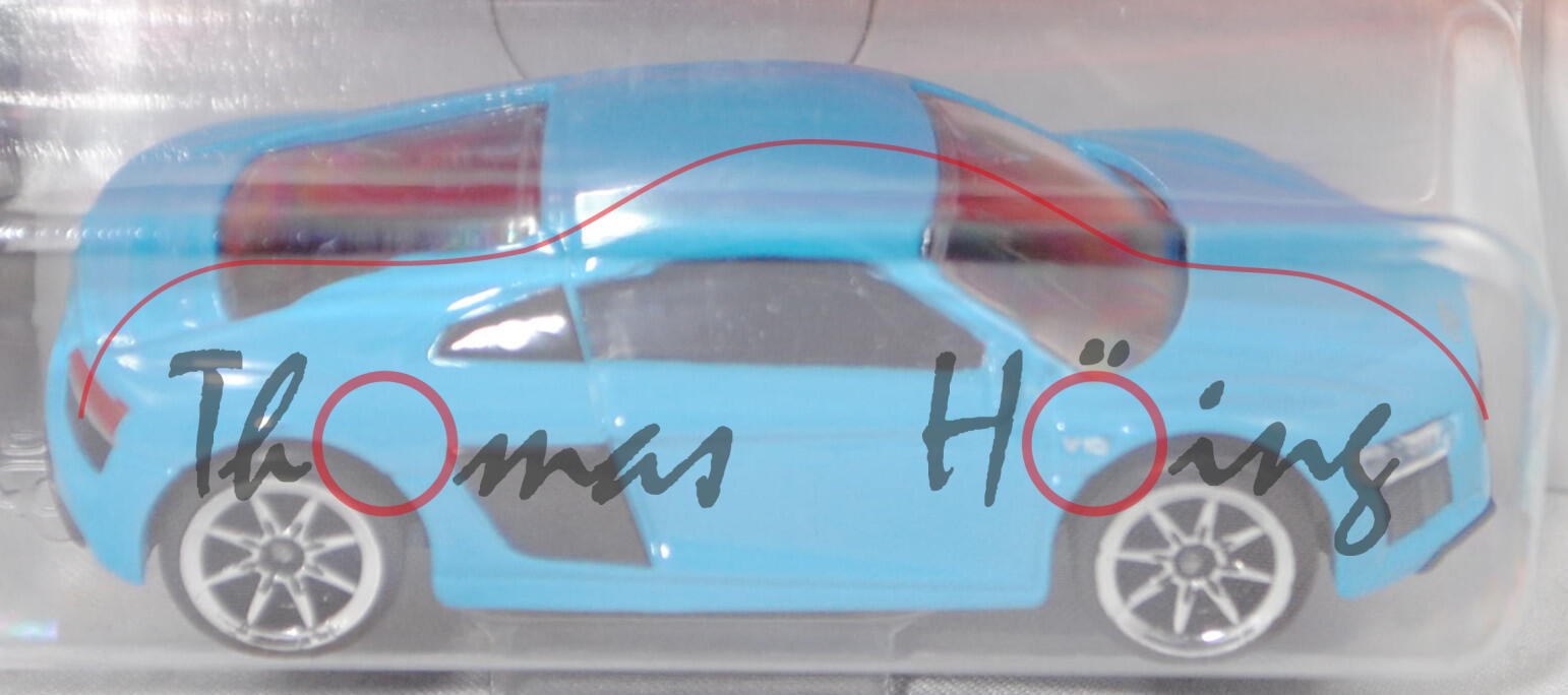 Audi R8 V10 (Baureihe 4S, 2. Generation, Typ Coupé, Mod. 2015-2019), miamiblau, majorette, 1:58, mb