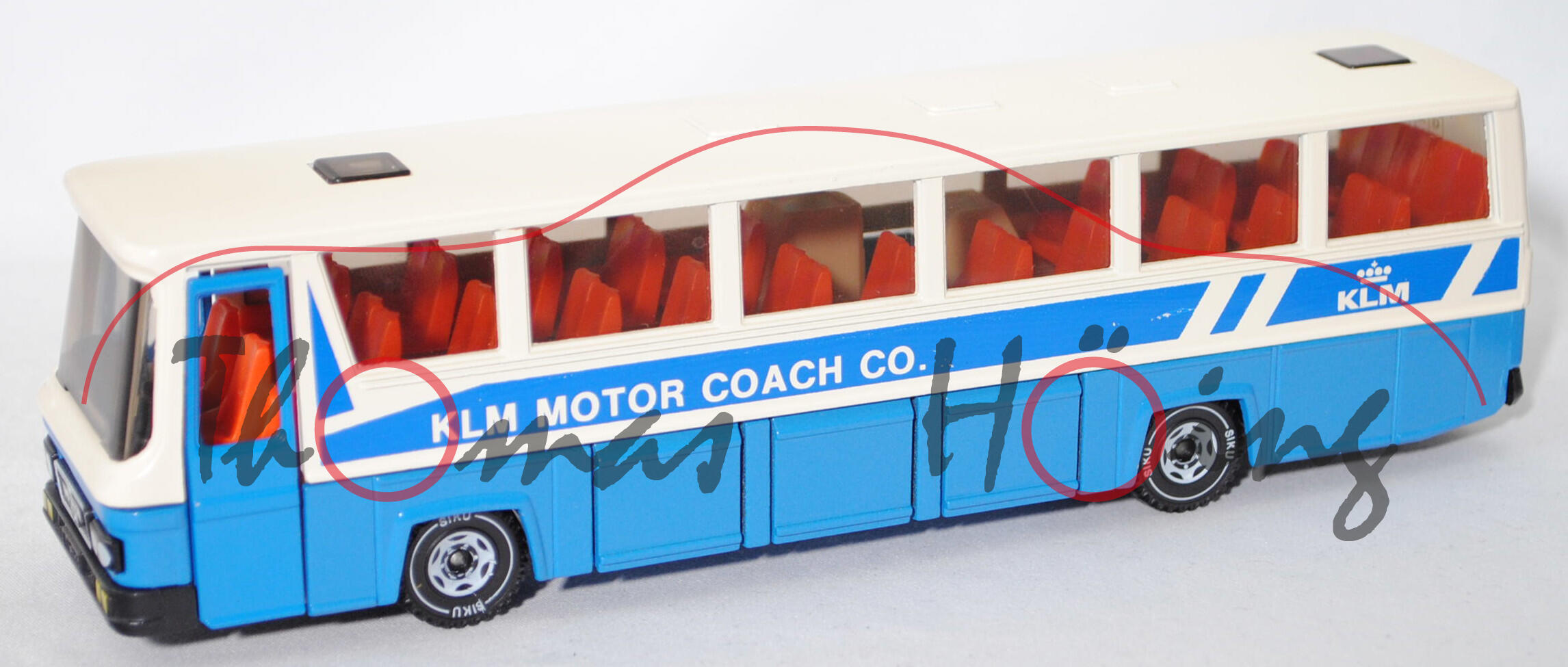 00300 NL MAN Reiseomnibus SR 280 (Modell 1977-1980), weiß/blau, KLM MOTOR COACH CO., SIKU, m-