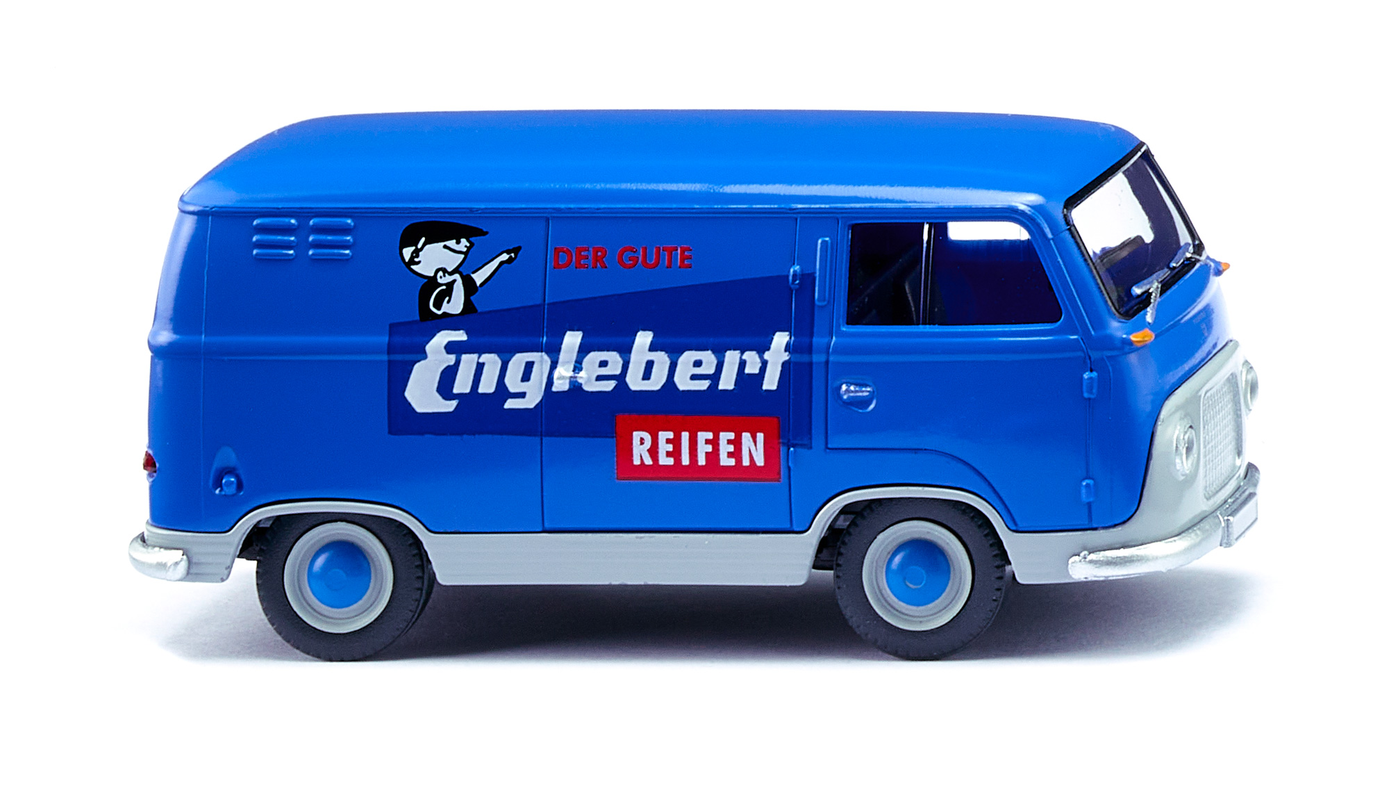 Ford Taunus Transit Kastenwagen TT 1000 (Mod. 61-65), blau/grau, Englebert / REIFEN, Wiking, 1:87, mb