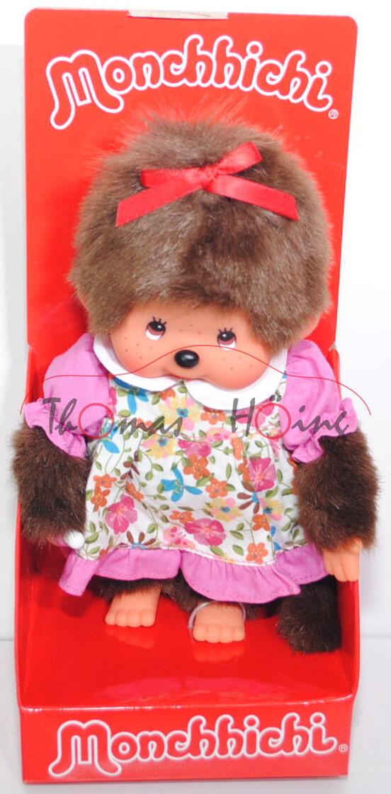 Monchhichi Dressed Flower Print Girl (Mädchen mit geblümten Kleid), 20 cm groß, Sekiguchi