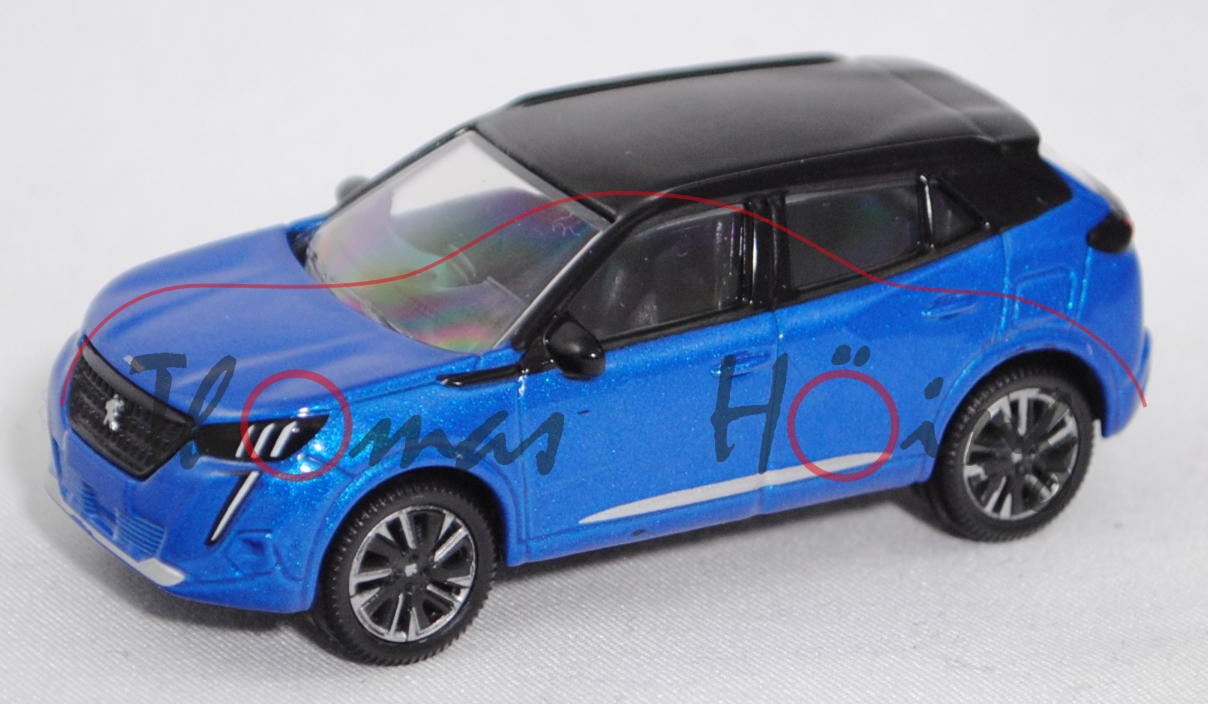 Peugeot 2008 II (2. Generation, Mod. 2019-), met. vertigo blau, Dach onyx schwarz, Norev, 1:64, mb