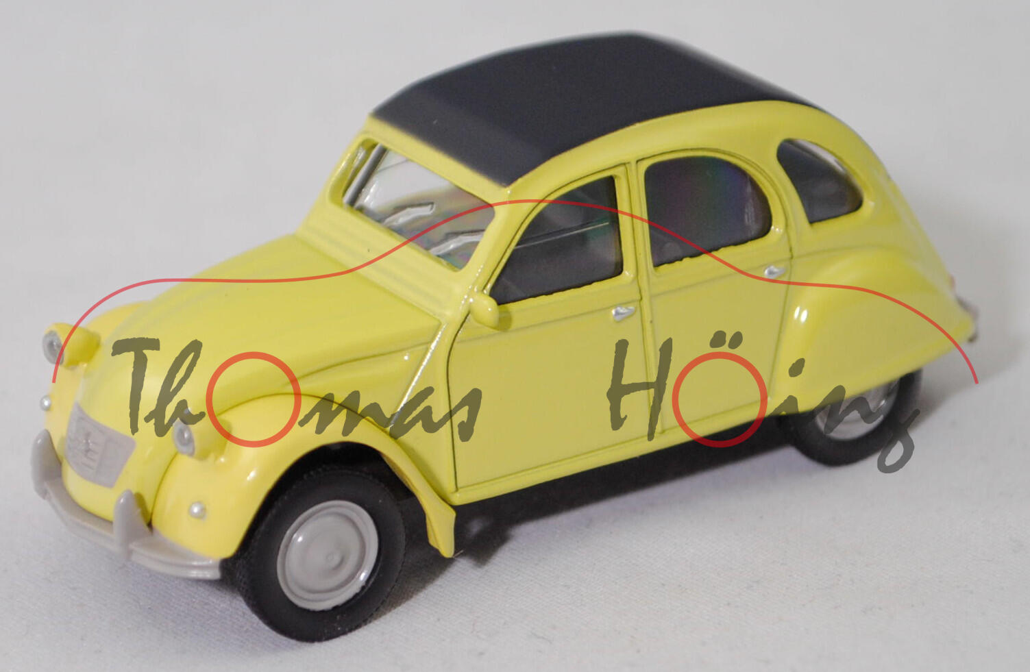 Citroen 2CV6 Spécial (AZKA, Modell 1978-1985, Baujahr 1978), jaune cédrat (Farbcode AC 331), Norev, 1:54, Werbeschachtel