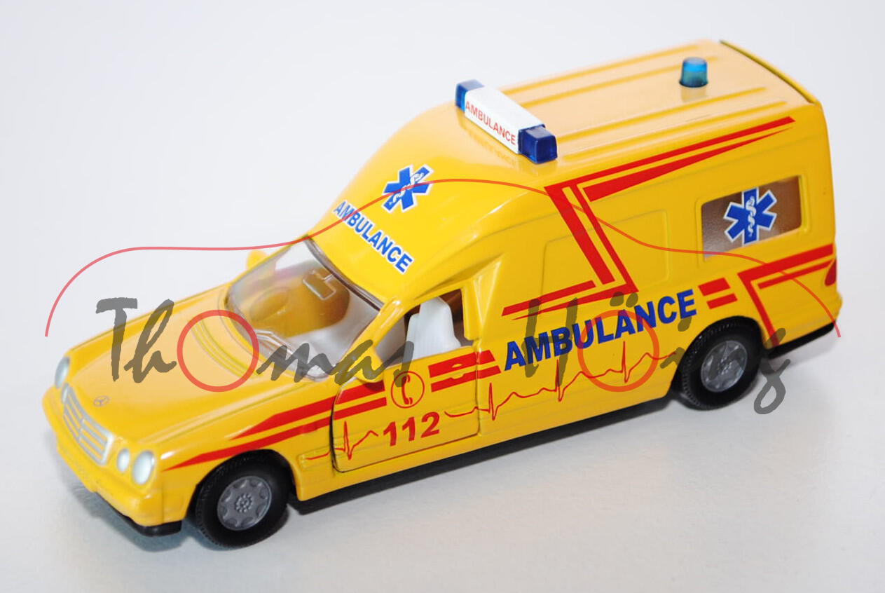 00006 KTW BINZ Ambulance A 2002 auf Fahrgestell MB E 280 (Mod. 1997-1999), gelb, AMBULANCE, SIK6