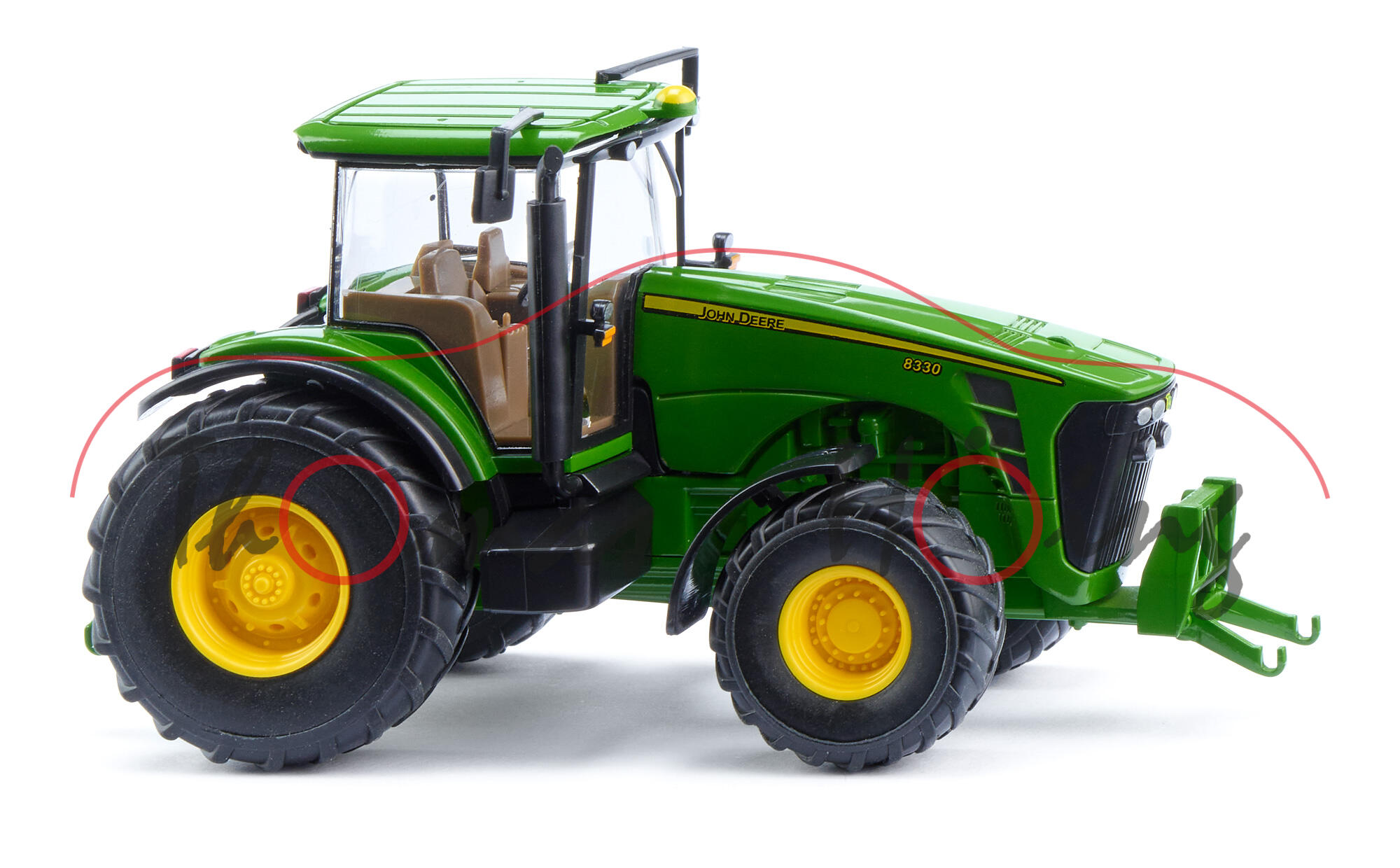 John Deere 8330 (Baureihe 8030 Serie, Modell 2006-2009) Traktor, grün, Felgen gelb, Wiking, 1:87, mb