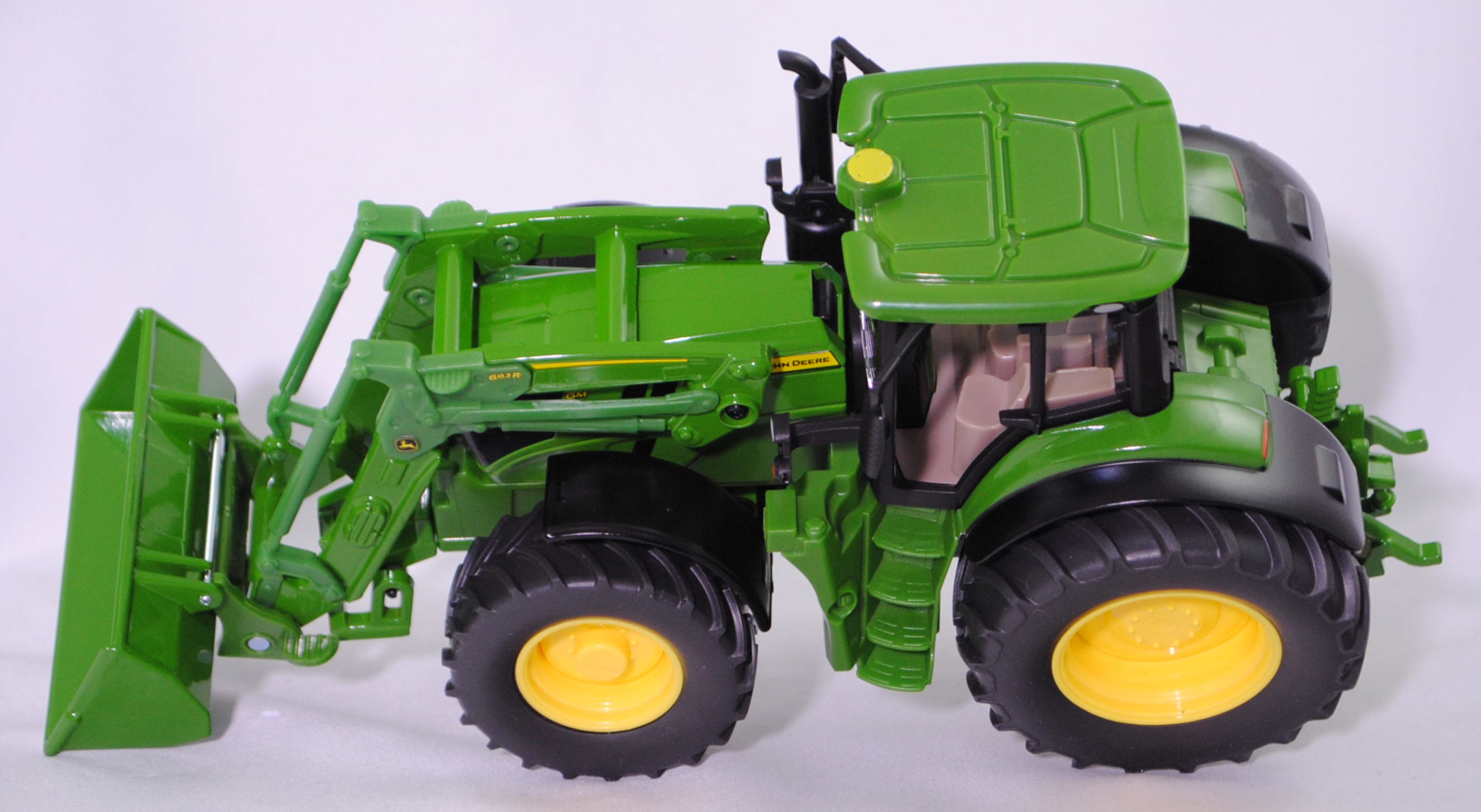 00000 John Deere 6M 220 (4. Generation, Baureihe 6M, Typ 6M, Modell 2024-) mit abnehmbarem Frontlader John Deere 683R, smaragdgrün, SIKU FARMER 1:32, L17mpK