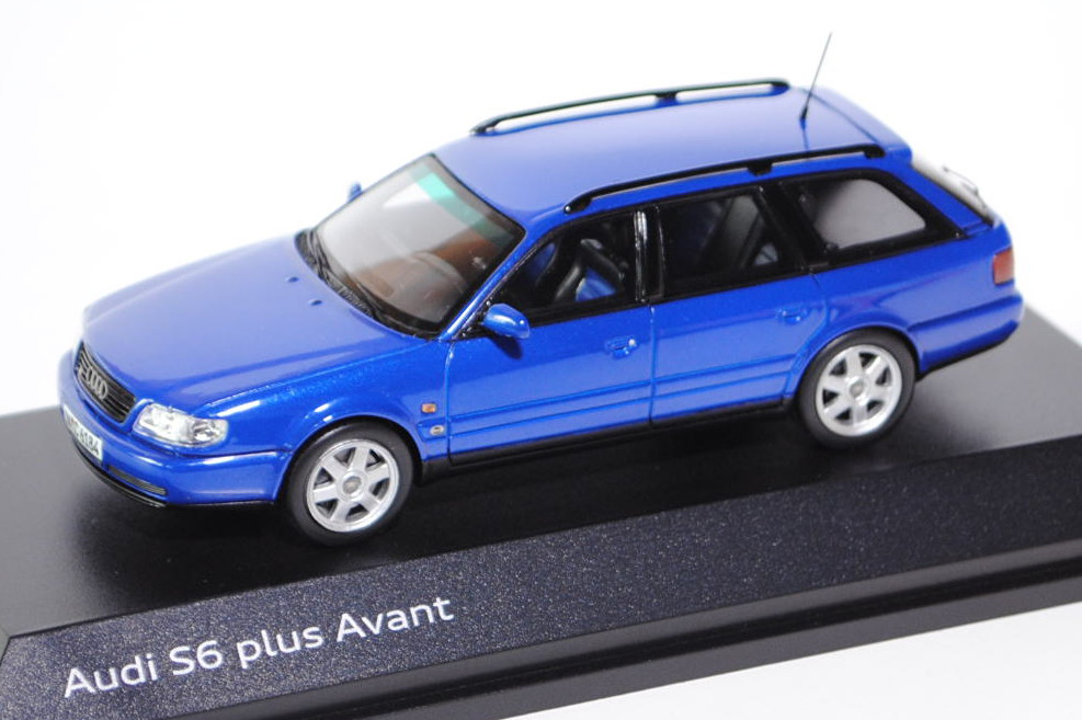 Audi S6 plus Avant (C4, Typ 4A), Modell 1996-1997, nogaroblau, Minimax / Spark, 1:43, Werbeschachtel