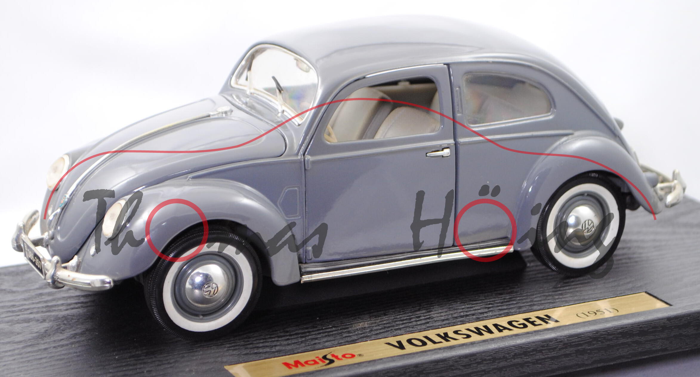 VW Käfer 1100 Limousine Export (Typ 11, Modell 51-52), basaltgrau (vgl. perlgrau), Maisto, 1:18, mb