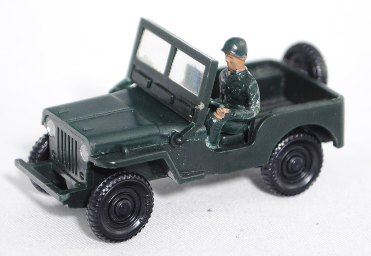 Willys Jeep M38 / MC (Modell 1949-1952), schwarzgrün, Stoßstangenecke links vorne weg, ca. 1:60