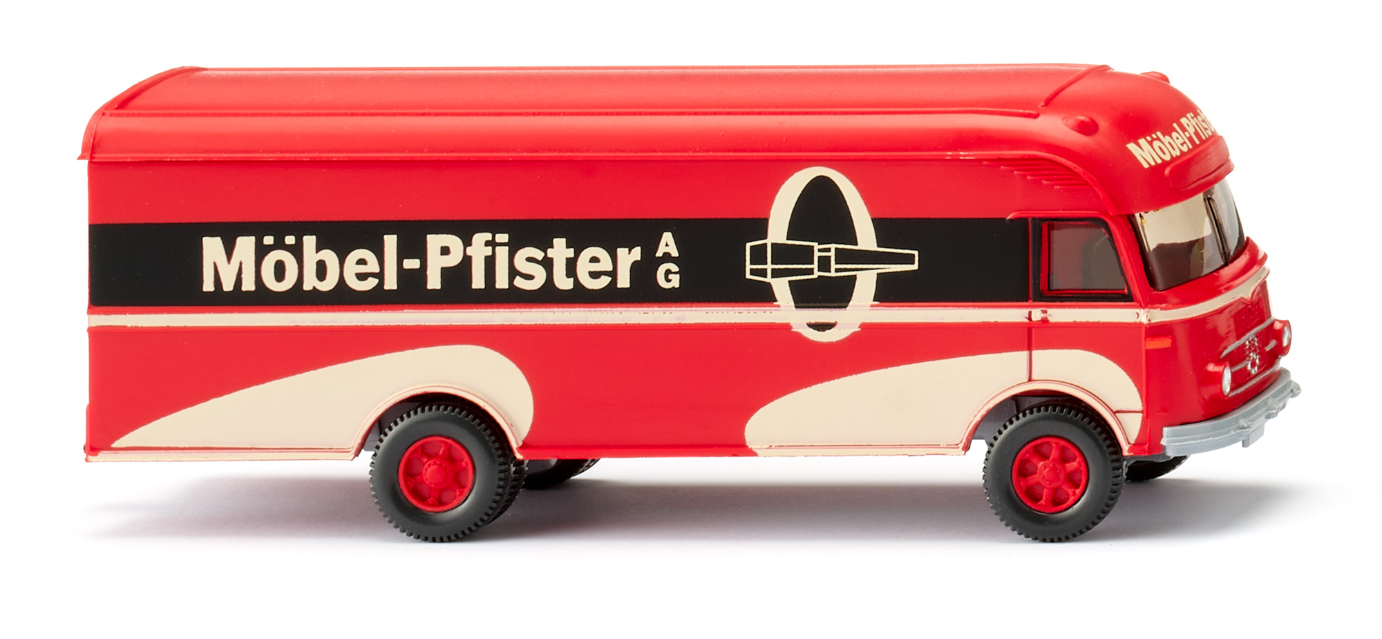 Mercedes-Benz LP 312 (1. Generation, mittelschwerer LKW, Modell 1954-1961) mit Ackermann-Pullman-Möbelwagen Aufbau, verkehrsrot, Möbel-Pfister AG, Wiking, 1:87, mb