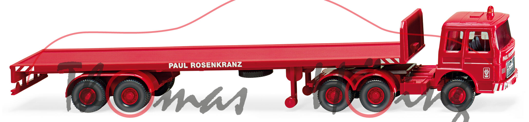 MAN (Frontlenker, Mod. 1967-1972) Flachpritschensattelzug, rot, PAUL ROSENKRANZ, Wiking, 1:87, mb