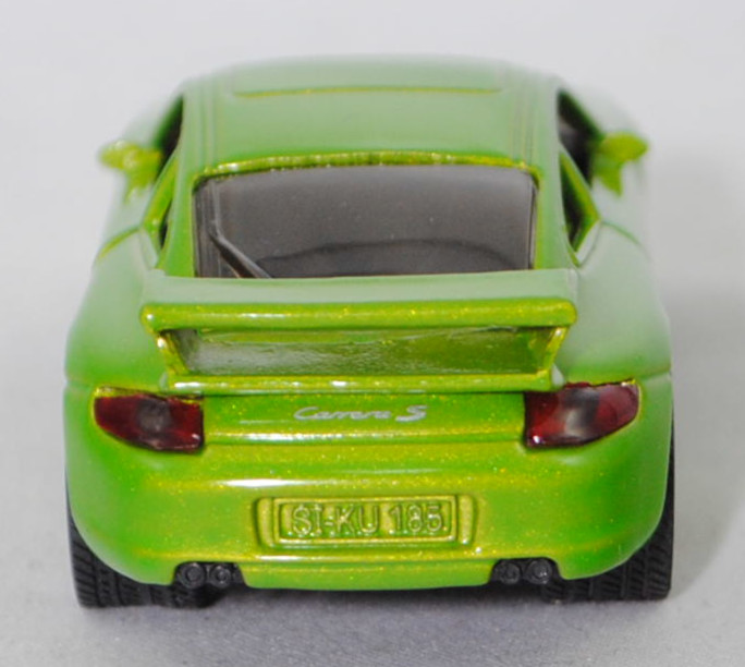 00003 Porsche 911 Carrera S (Typ 997.1 Coupé / 997 MK1 Coupé, Vorfacelift, Modell 2004-2008), hell-gelbgrünmetallic, B22a / B22b geschlossen silbergrau, SIKU SUPER, 1:55, m
