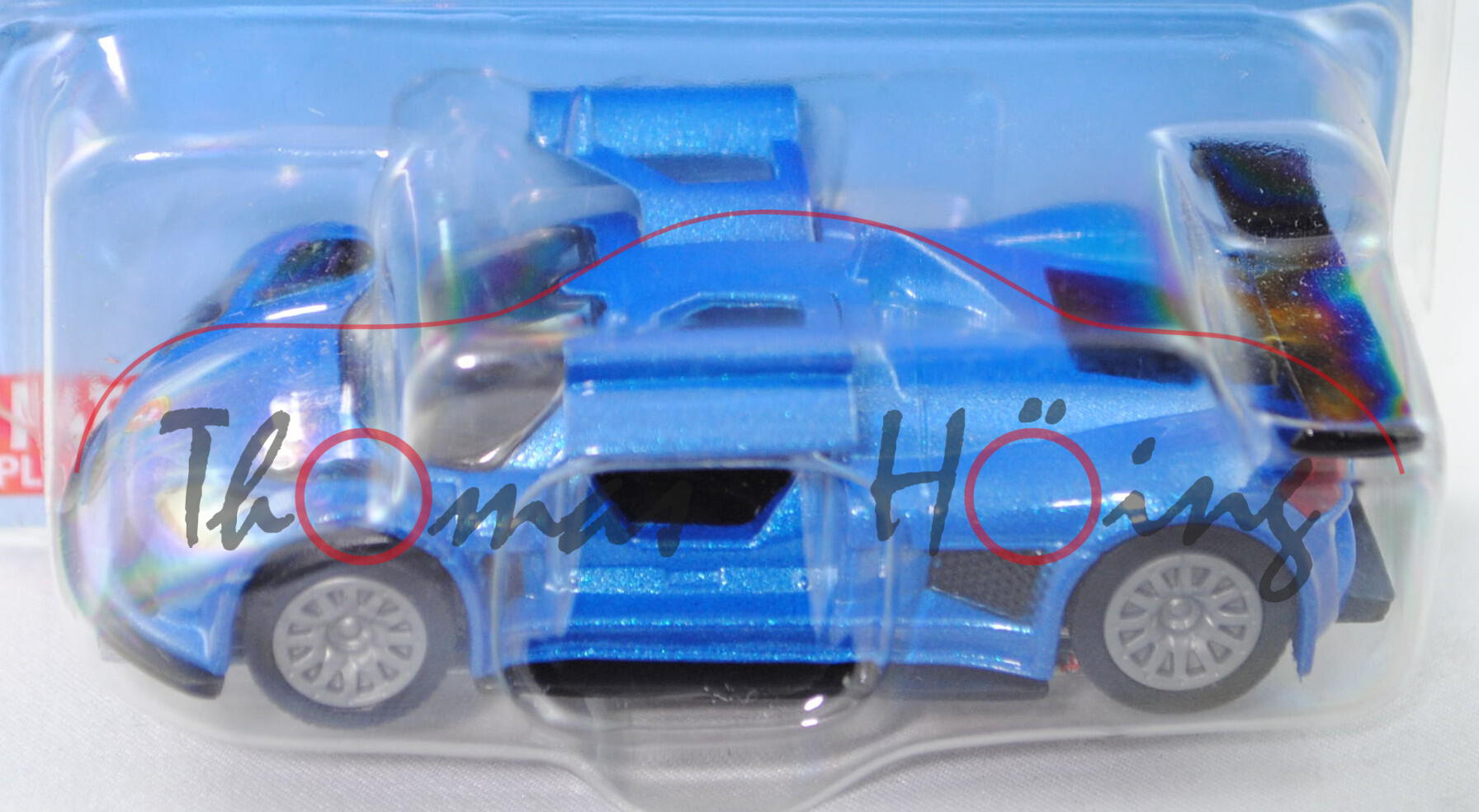 00002 Gumpert Apollo (1. Generation, Modell 2005-2010), verkehrsblaumetallic, Bpr. 1444, Bpr. mit Adresse, B31a / B31b grau, SIKU SUPER, 1:55, P29e