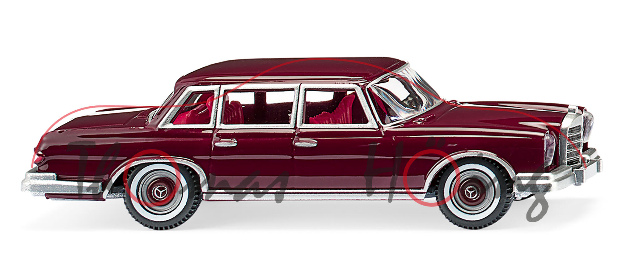 Mercedes-Benz 600 (Baureihe W 100, Baumuster 100.012, Modell 64-69), weinrot, Wiking, 1:87, mb