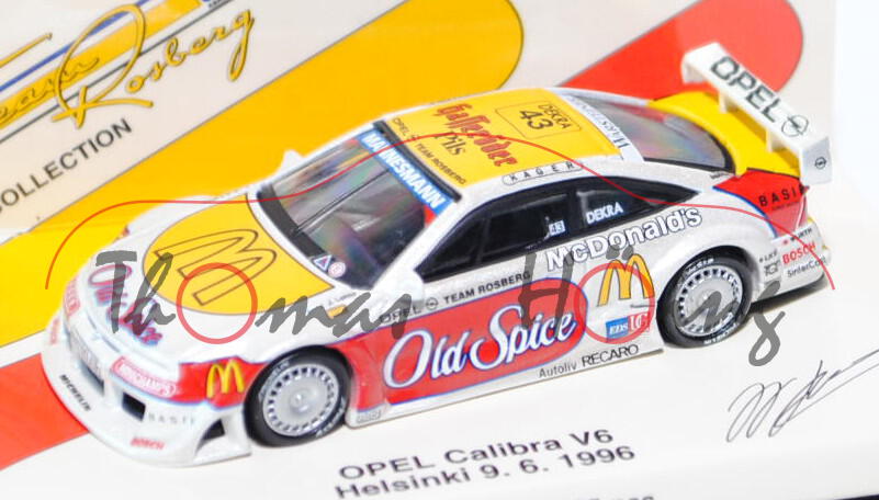 Opel Calibra V6 4x4 (Dreitürer, Coupé), Modell 1993-1996, perlmuttweiß/signalgelb/verkehrsrot, DTM 1