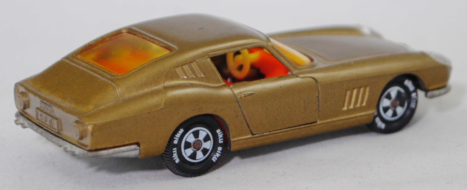 00002 Ferrari Berlinetta 275 GTB (Tipo 563, 2. Serie, Long Nose / Lange Nase, Modell 1965-1966), goldmetallic, transparente Frontscheinwerfer, Bpr. V 269, Germ, R10 reinweiß, SIKU SUPER, 1:56, m