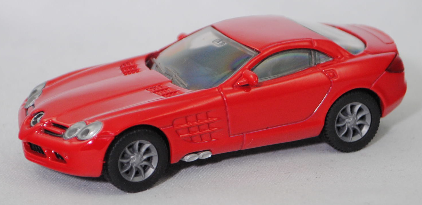 00001 Mercedes-Benz SLR McLaren (1. Generation, C 199, Modell 2004-2008), dunkel-verkehrsrot, Bpr. 1004, B25a / B25b silbergrau, SIKU SUPER, 1:55, m