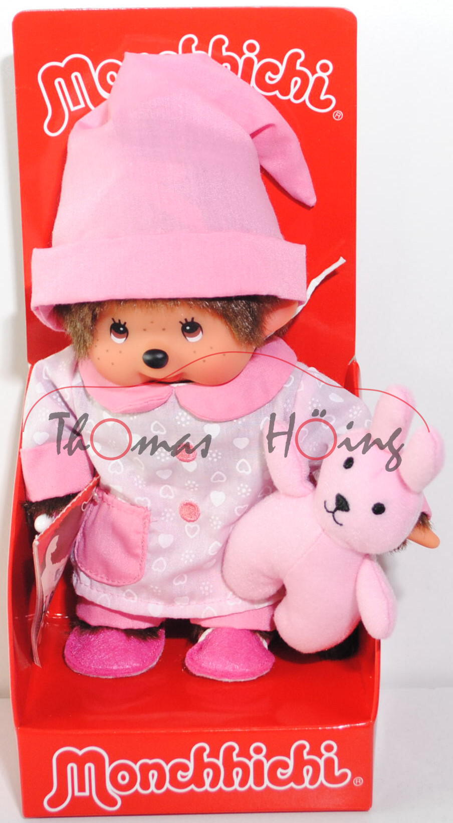 Monchhichi Pajama Girl (Mädchen im pinken Pyjama), 20 cm groß, Sekiguchi