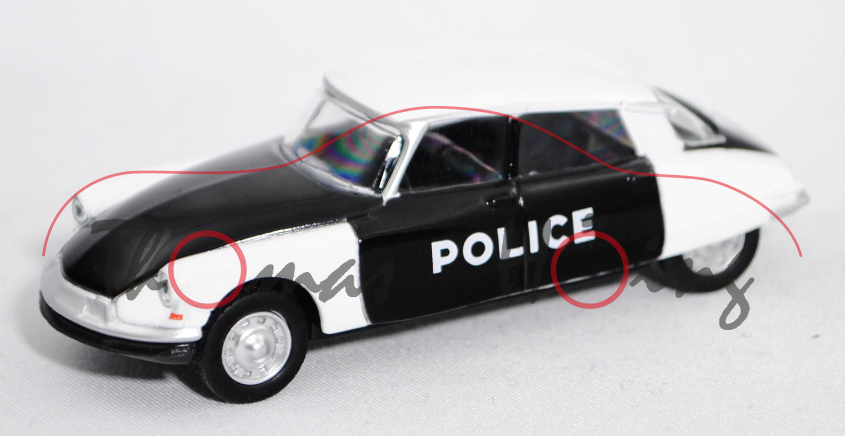 Citroen ID 19 (Modell 1957-1962) Police, schwarz, Dach + Kotflügel reinweiß, POLICE, 1:58, Norev, mb