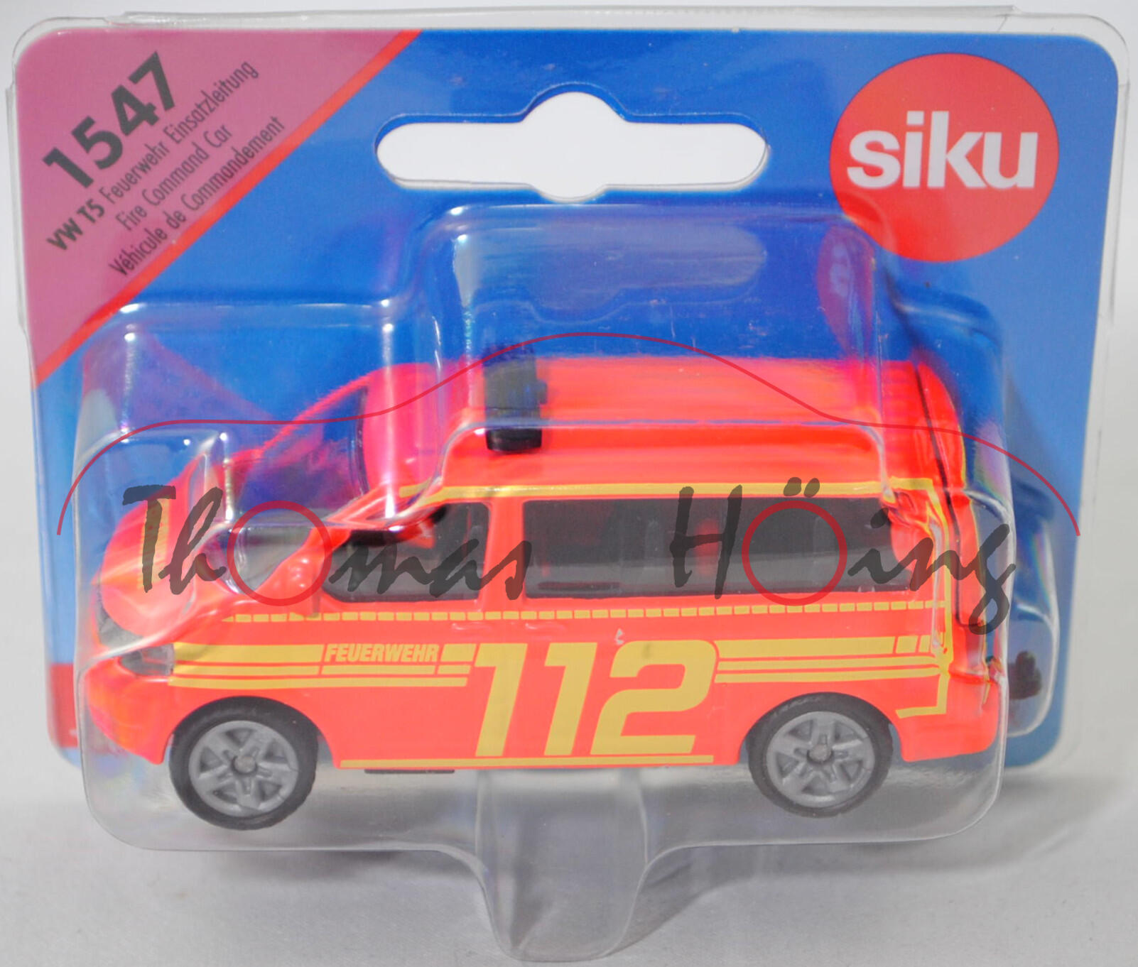 00000 VW T5 GP Multivan Highline 2.0 TDI (5. Gen., Typ 7E, Modell 2009-2015) Feuerwehr Einsatzleitung, hell-leuchtrot, FEUERWEHR 112, SIKU, 1:61, P29e