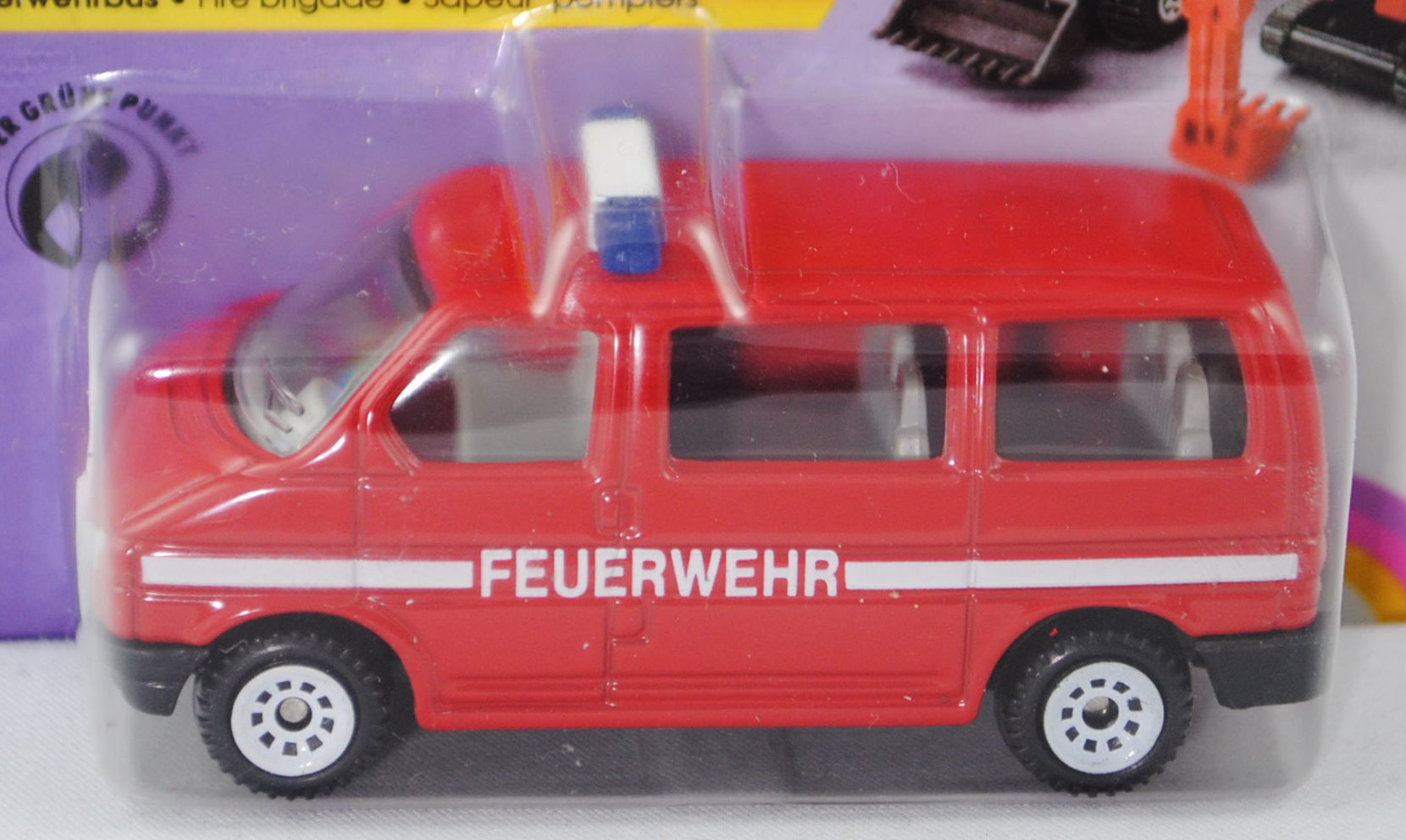 VW T4 Caravelle (Modell 1990-1995) Feuerwehrbus, signalrot, innen lichtgrau, Lenkrad integriert, FEU