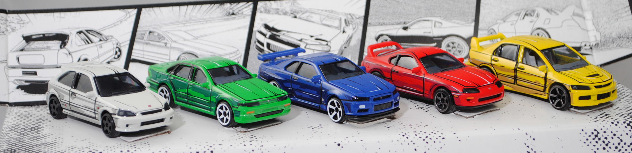 Giftpack Japan: Honda Civic+NISSAN Cefiro+Nissan Skyline+Toyota Supra+Mitsubishi Lancer, majorette