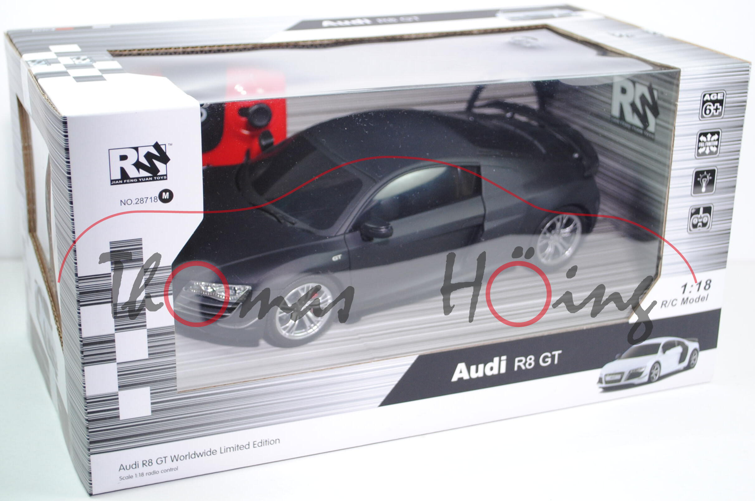 Audi R8 GT (Typ 42A, Modell 2010-2012) mit Fernsteuerung, mattschwarz, 27 MHz, JianFengYuan Toys CO.