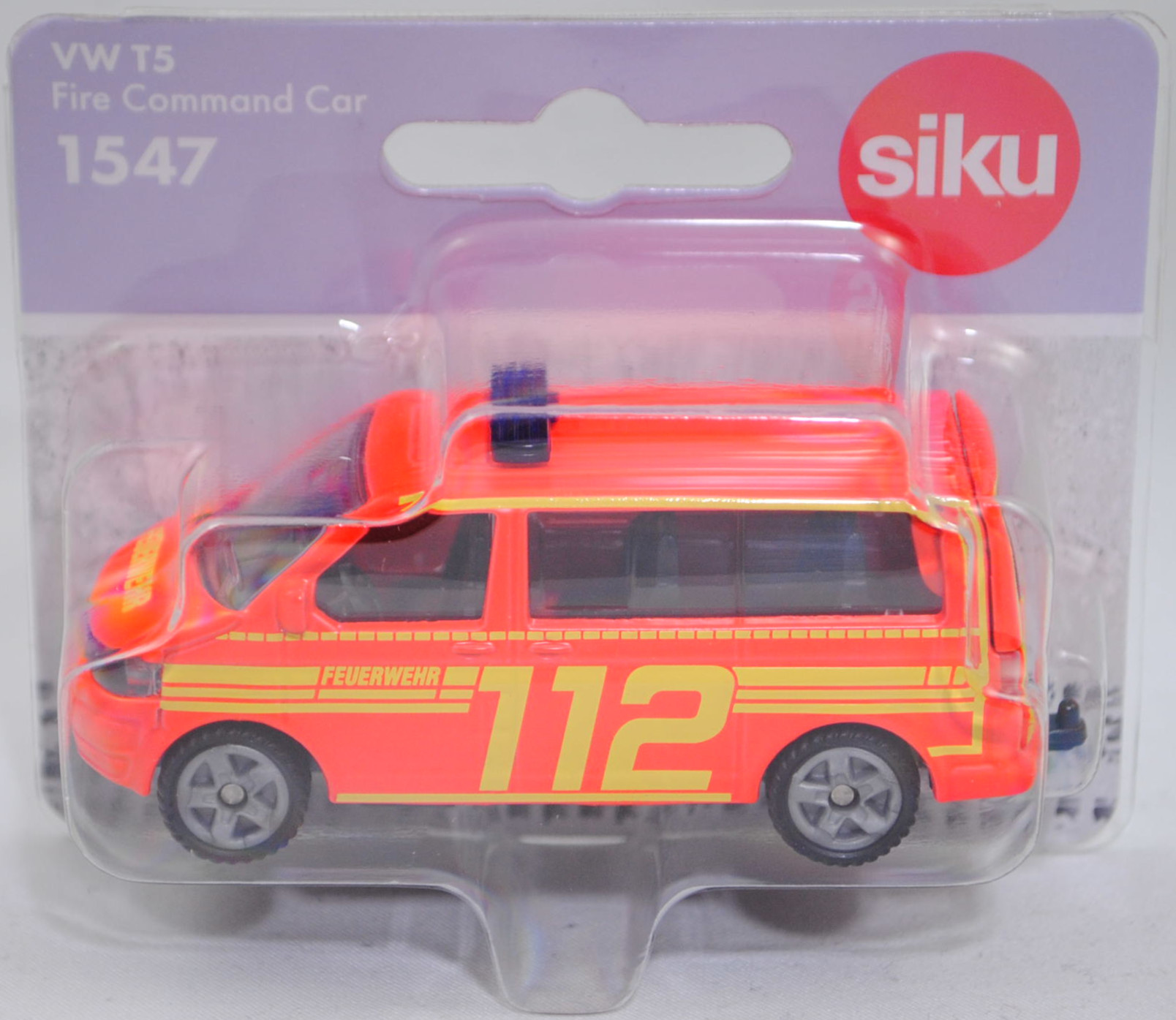 00000 VW T5 GP Multivan Highline 2.0 TDI (5. Generation, Typ 7E, Modell 2009-2015) Feuerwehr Einsatzleitung, hell-leuchtrot, FEUERWEHR 112, SIKU SUPER, 1:61, P29f