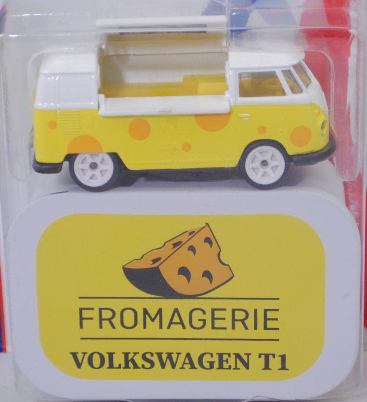 VW Transporter Kastenwagen (Mod. 60-63) Food Truck, weiß/gelb, FROMAGERIE, majorette, 1:59, Blister