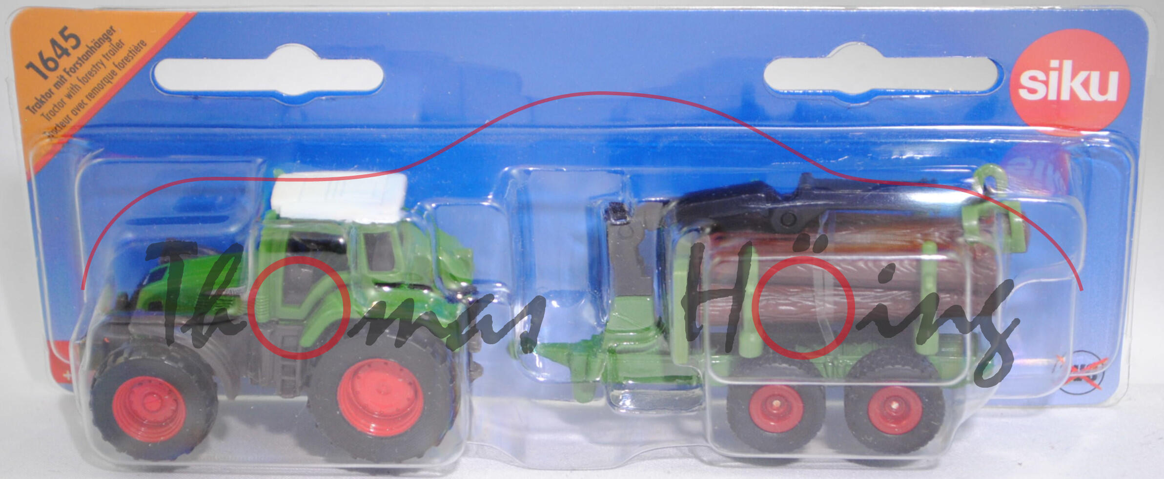 00004 Fendt Favorit 926 Vario (Modell 2000-2002) und Forstanhänger mit Zwei-Achs-Fahrgestell, hell-grasgrün/hell-umbragrau, SIKU SUPER, P29e