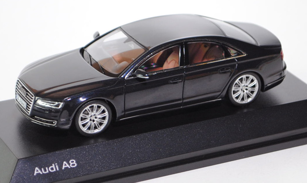 Audi A8 (D4, Typ 4H, Facelift), Modell 2013-, mondscheinblau, Minimax / Spark, 1:43, Werbeschachtel