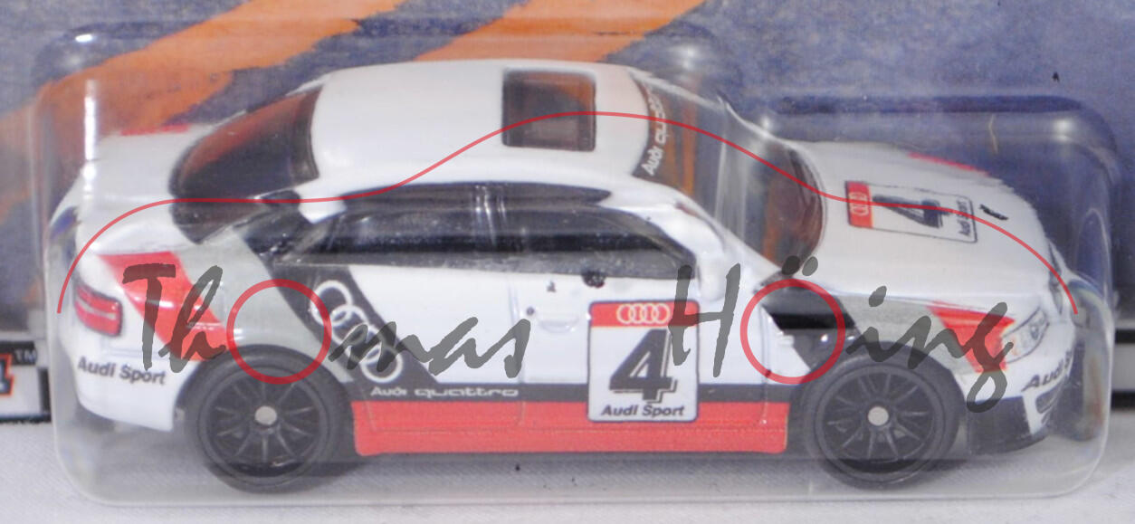 Audi S4 (B5, Typ 8D2, Modell 1997-1999), reinweiß, Audi Sport, Hot Wheels PREMIUM, 1:62, Blister