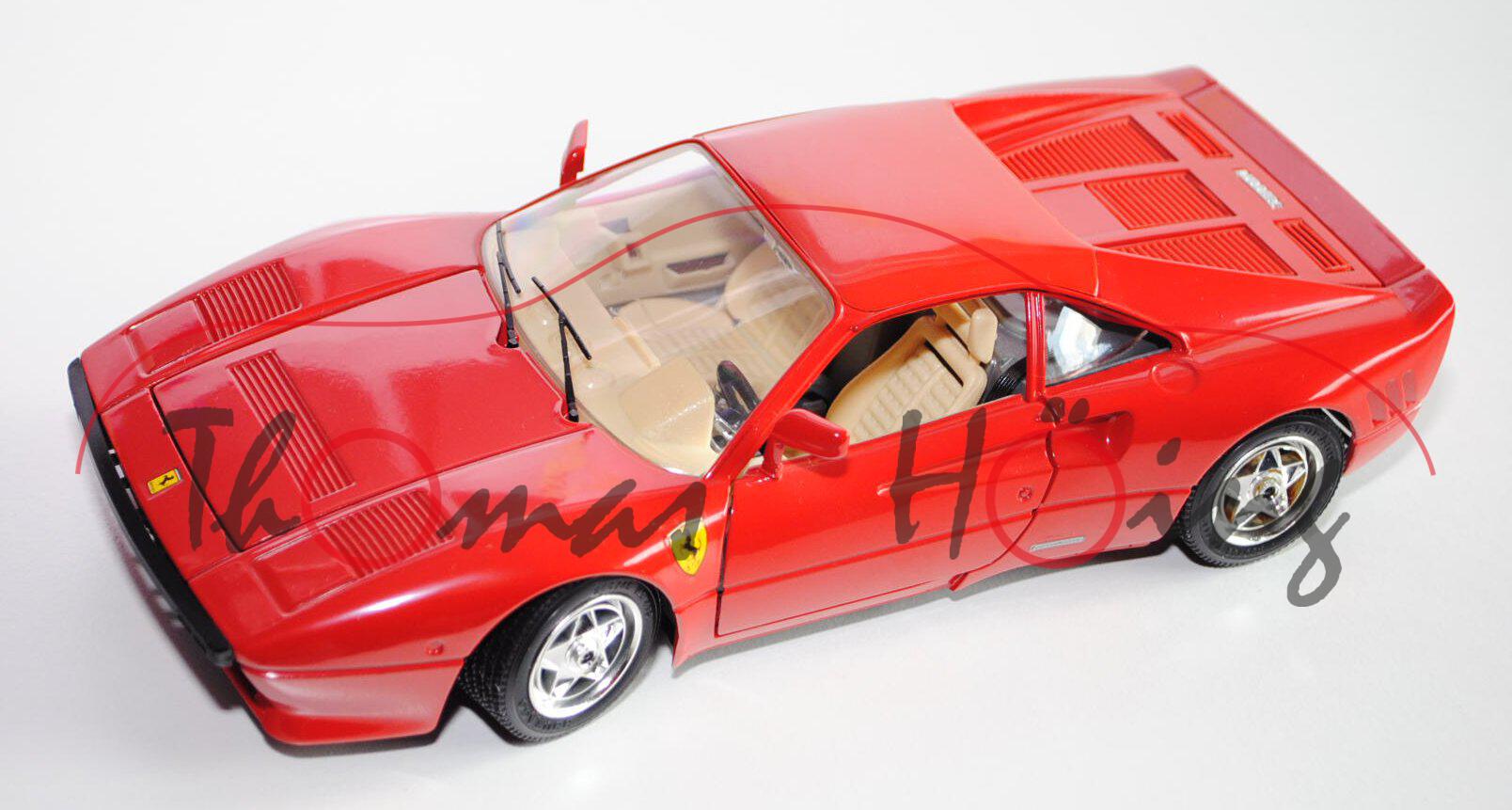 Ferrari 288 GTO (1984), verkehrsrot, Türen + Kofferraum zu öffnen, mit Lenkung, Bburago, 1:18