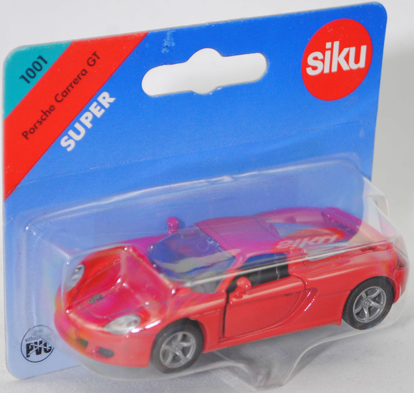 00000 Porsche Carrera GT (interne Baureihenbezeichnung 980, Modell 2003-2006), dunkel-verkehrsrot, Bpr. 1001, B22a / B22b offen silbergrau, SIKU SUPER, 1:55, P28b