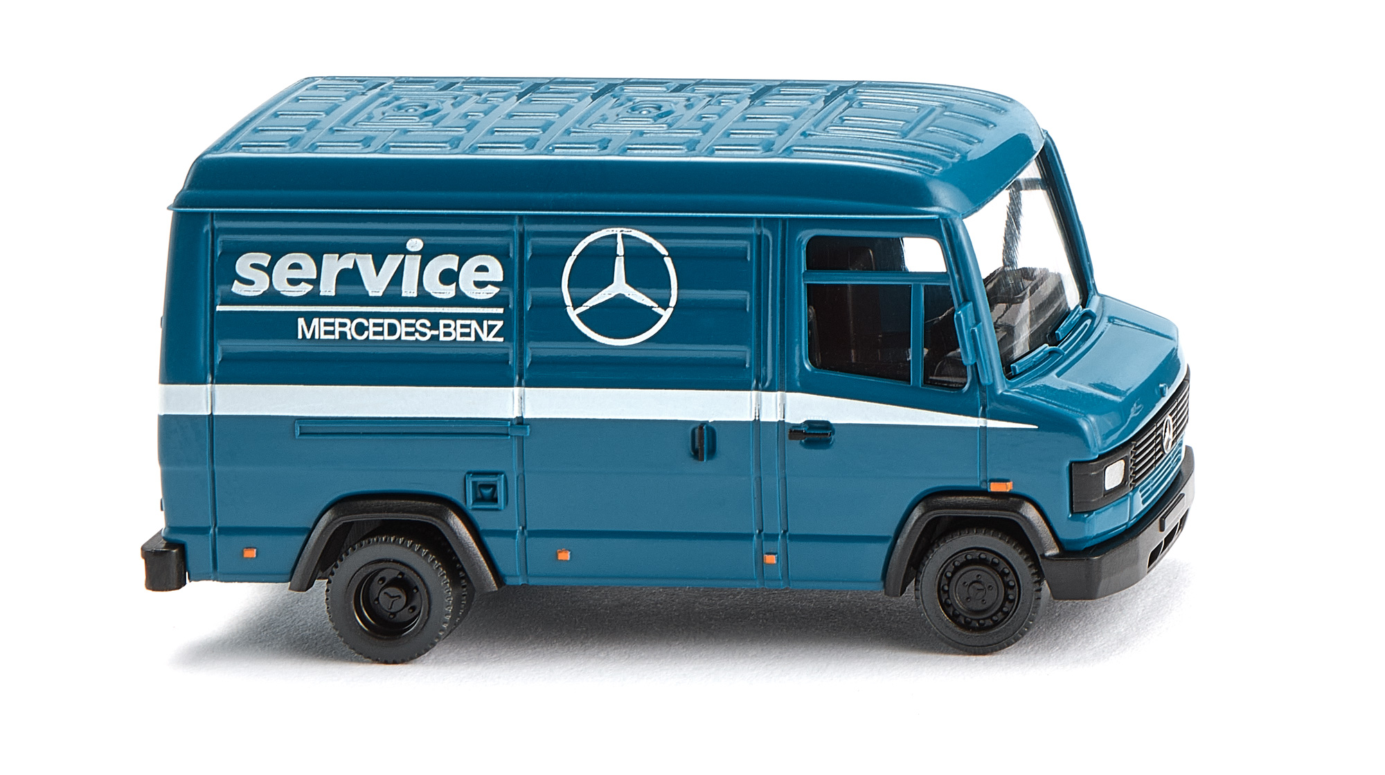 Mercedes-Benz Großtransporter 507 D Kastenwagen (Baureihe T2/LN1 bzw. T2 neu oder T2N, Modell 1986-1989), hell-azurblau, service / MERCEDES-BENZ, Wiking, 1:87, mb