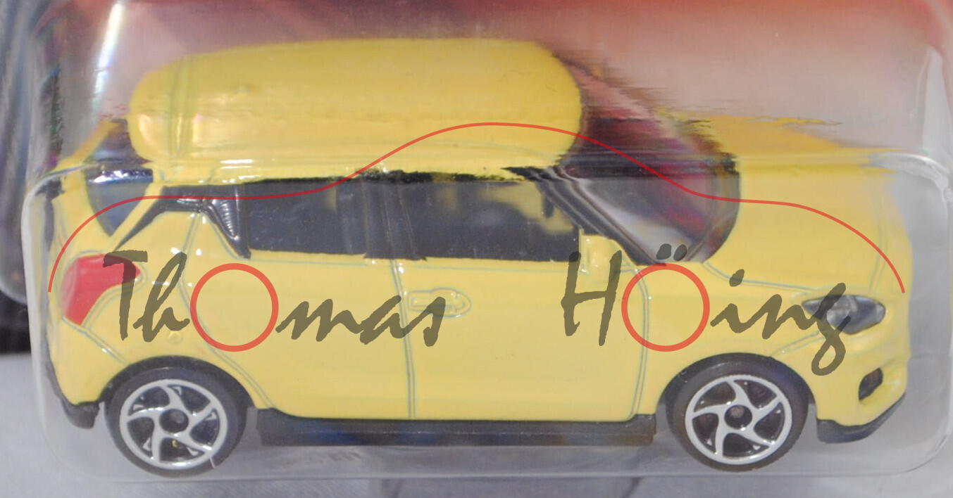 Suzuki Swift Sport (Typ AZ, Mod. 2018-2020), h.-zinkgelb (champion yellow), majorette, 1:56, Blister