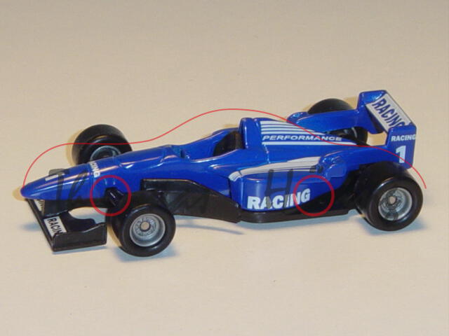 00000 Formel 1 Rennwagen, hell-ultramarinblau/schwarz, Sitz schwarz, RACING / PERFORMANCE / 1, Chass