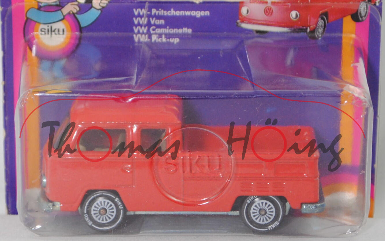 00008 VW Transporter T2 DoKa (Mod. 1971-1972), rot, Verglasung rauch, R11 glatt, SIKU, 1:60, P18 m-