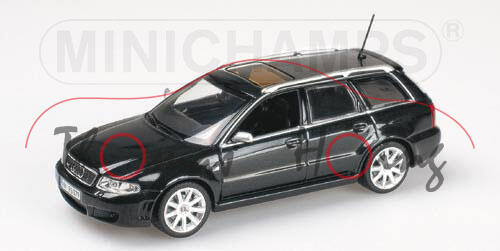 Audi RS4 Avant (Facelift B5, Typ 8D, Modell 2000-2001), brillantschwarz, Minichamps, 1:43, PC-Box