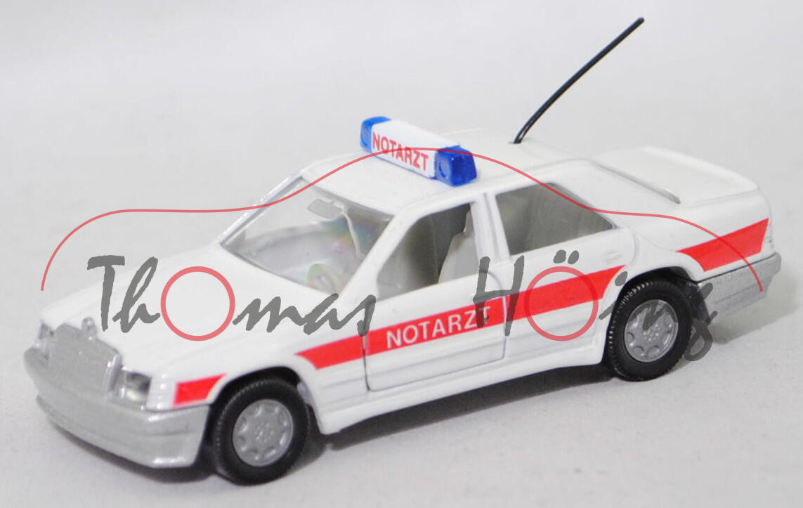 00008 Mercedes-Benz 300 E (W 124, Modell 1985-1986) Notarztwagen, weiß/rot, NOTARZT, Chassis silber, Hong, B7, SIKU, 1:55