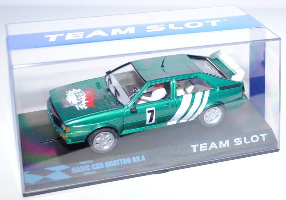 Audi Quattro, hell-moosgrünmetallic, Castrol Racing, Nr. 7, TEAM SLOT, 1:32, PC-Box