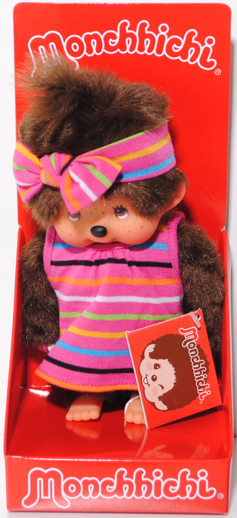 Monchhichi Tropical Stripe Dress Girl (Mädchen mit gestreiftem Shirt und Stirnband), 20 cm groß, Sek