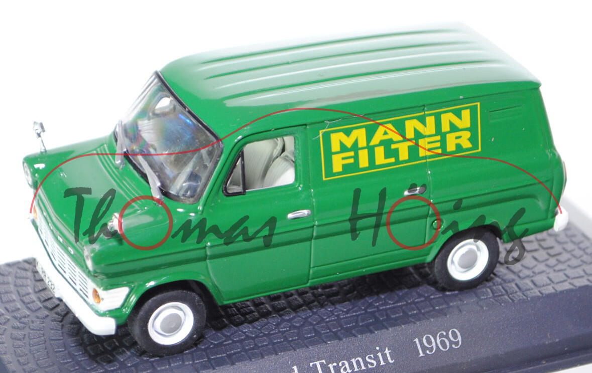 Ford Transit (Typ UK Mk. 1), Baujahr 1969, Modell 1965-1970, signalgrün, MANN / FILTER, Legendäre Nu