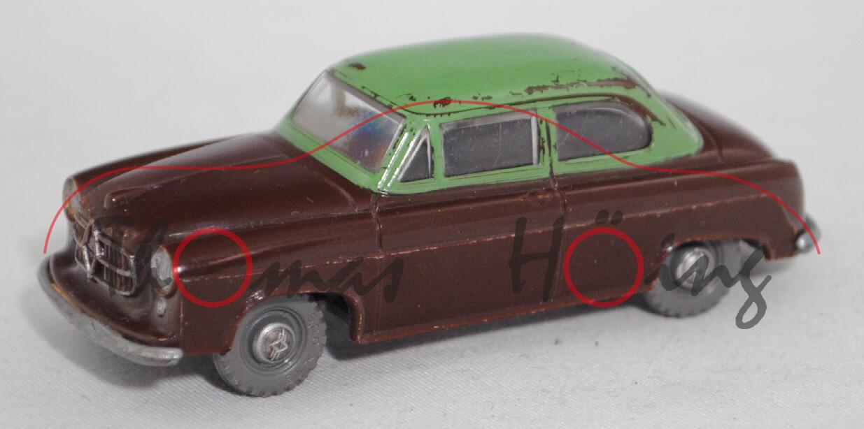 00001 Borgward Isabella Hansa 1500 (Modell 1954-1956), schokoladenbraun/grün, Siku Plastik 1:60