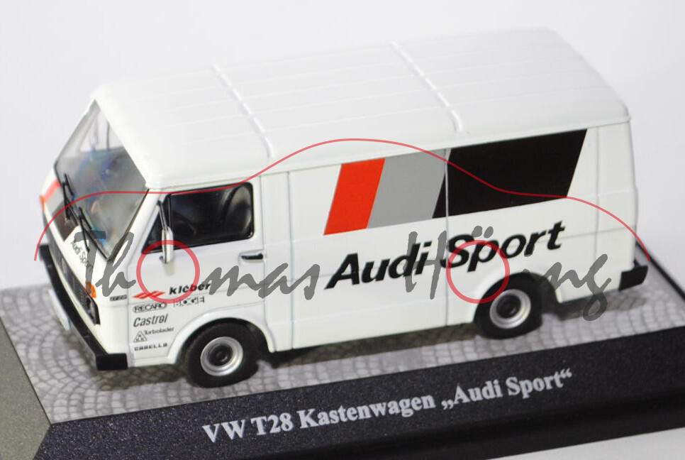 VW LT28 Kastenwagen, Modell 1975-1986, cremeweiß, Audi Sport / kleber / RECARO BOGE / Castrol / KKK 