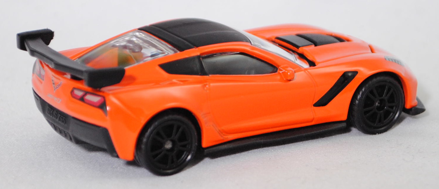 00001 Chevrolet Corvette ZR1 Coupé (7. Generation, Typ C7 mit ZTK Track Performance Package, Modell 2018-2019), sebring orange, Dach schwarz, SIKU SUPER, 1:56, P29f