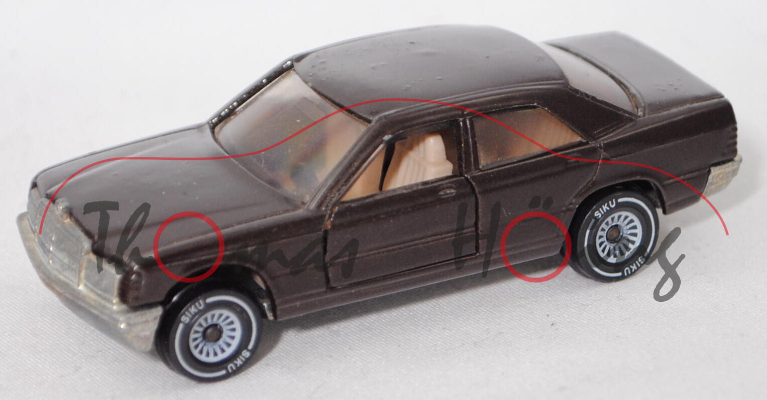 00001 Mercedes-Benz 190 E (W 201, Modell 1982-1988), schokoladenbraun, SIKU, 1:55 (Lack mit Pickel)